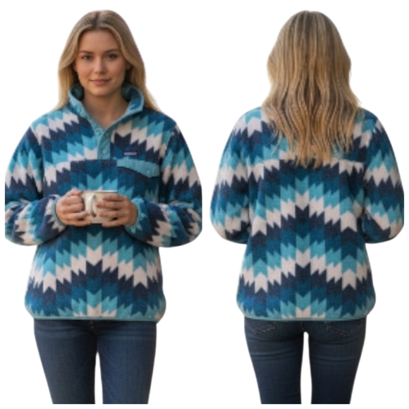Patagonia Synchilla Snap-T Fleece Pullover XL Teal Geo Pattern F257 - Picture 5 of 11